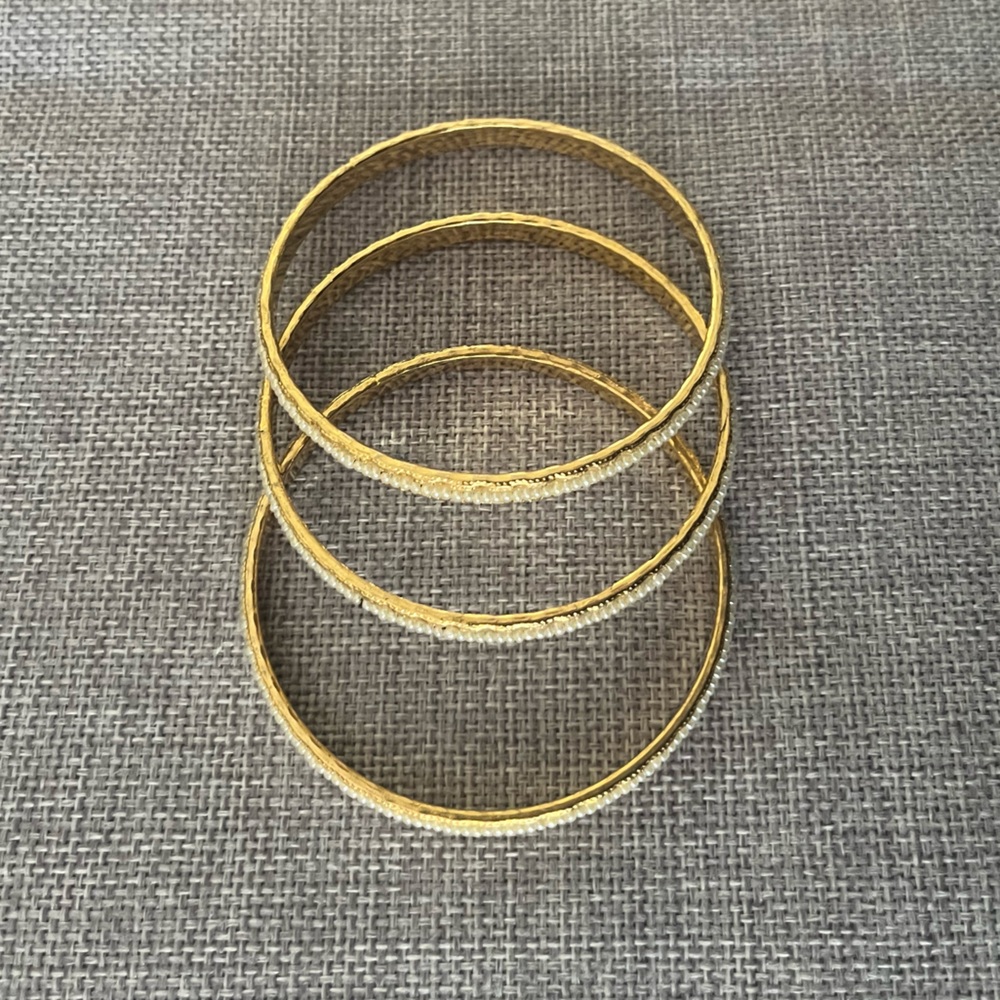 Gold Tone Beaded Bangles (set of 3) – Stackable Boho Chic Bracelets - Picture 2 of 4